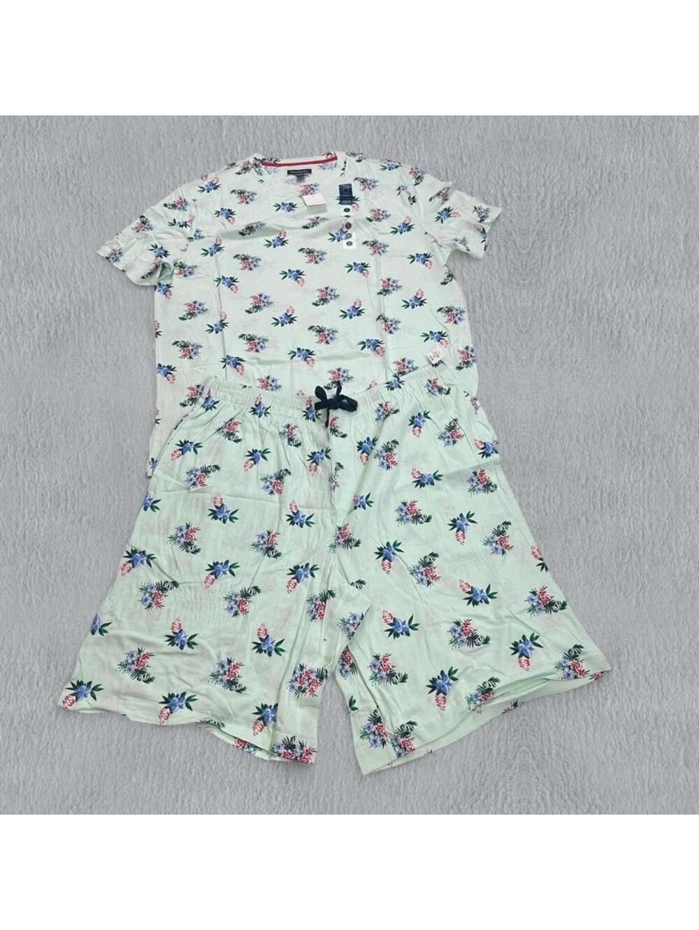 Club Room Men’s Floral Pajama Lounge Set Mint Green Shirt Shorts NWT Large